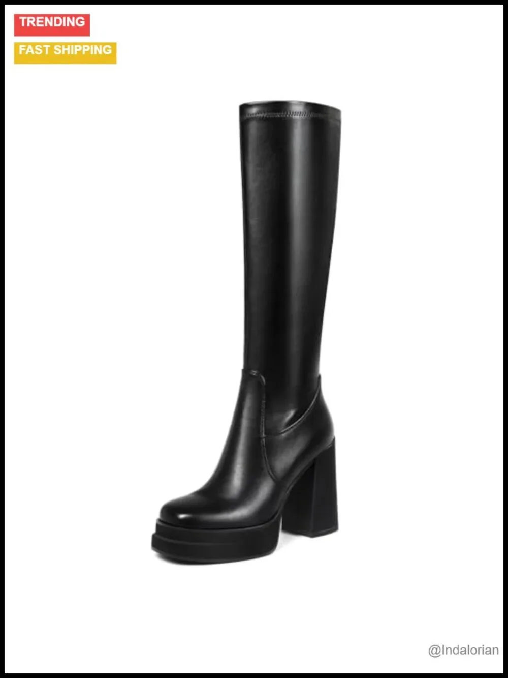 Women's Knee High Boots - Round Toe Chunky Heel Tall Boots, Faux Leather